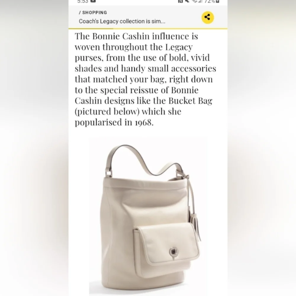 Coach’s Legacy Fall 2012 Collection Bonnie Cashin Archival Classic, Bucket Bag